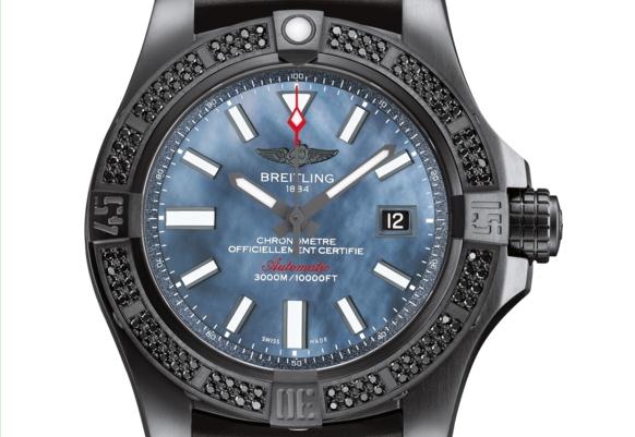 The 45 mm replica Breitling Avenger M17331AT watches have blue dials.