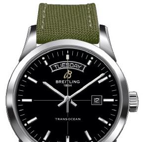 The durable fake Breitling Transocean A4531012 watches are made from stainless steel and have green fabric leather straps.