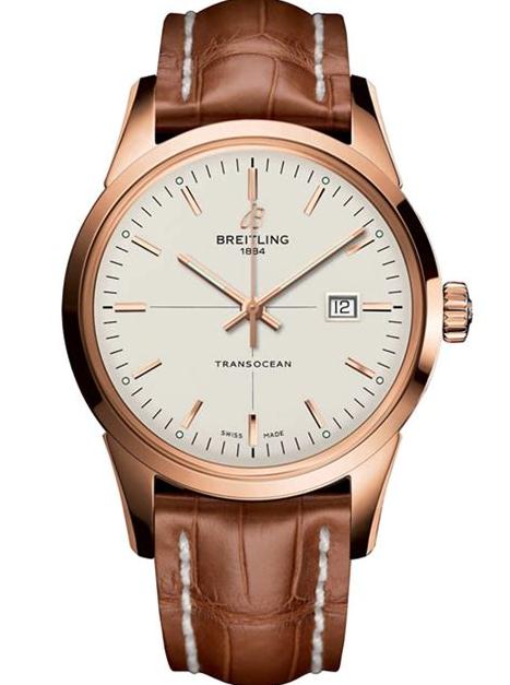 The luxury fake Breitling Transocean R1036012 watches are made from 19k rose gold.