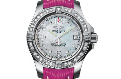 The 33 mm copy Breitling Colt A7738853 watches have white mother-of-pearl dials.