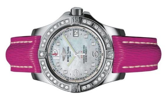 The female fake Breitling Colt A7738853 watches have rose-red alligator leather straps.