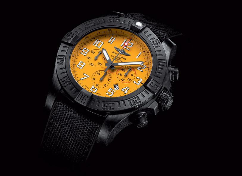 The 50 mm fake Breitling Avenger Hurricane XB0180E4 watches have yellow dials.