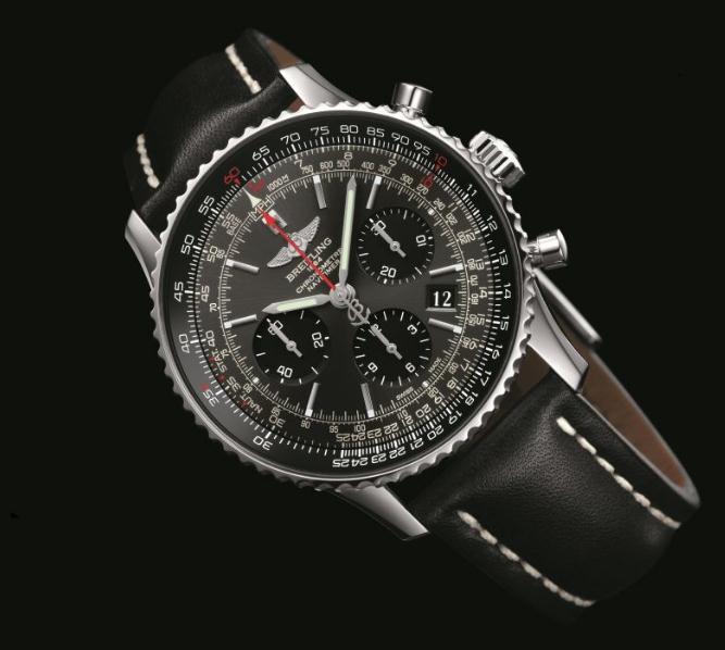 The 43 mm fake watches have dark grey dials.