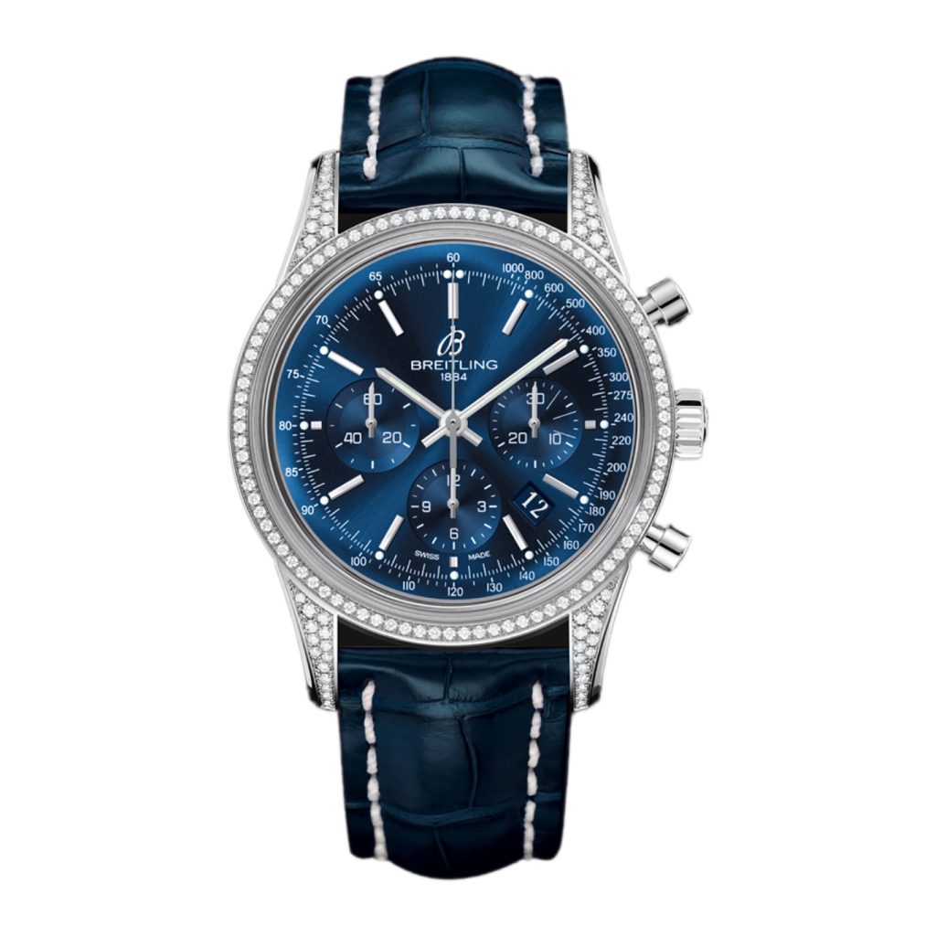 The blue dials fake Breitling Transocean Chronograph AB0152AF watches are made from stainless steel.