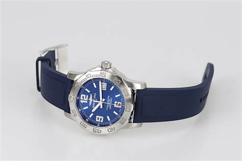 The stainless steel replica watches have blue dials.