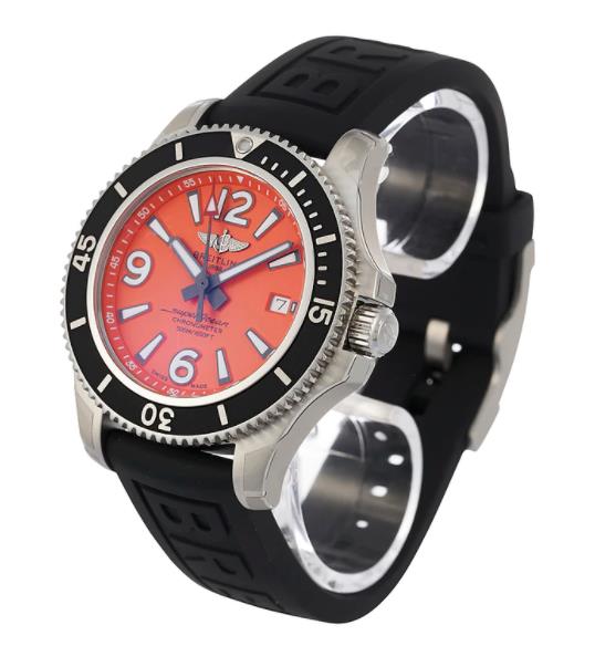 The male fake watches have orange dia;ls.