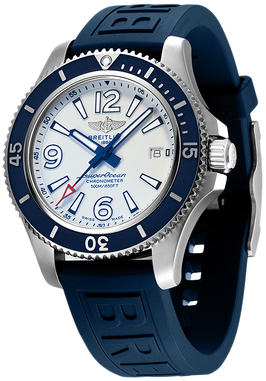 The 42mm replica watch has blue strap.